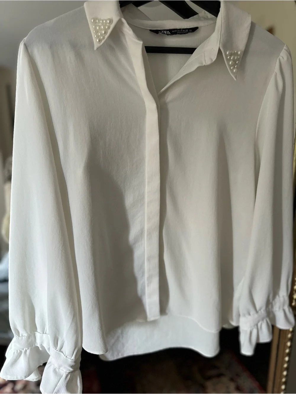 Zara White Pearl Collar Blouse